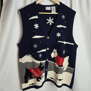 Vtg BOBBIE BROOKS Sweater Vest Women's S Scottie Westie Terrier Dogs Blue Winter